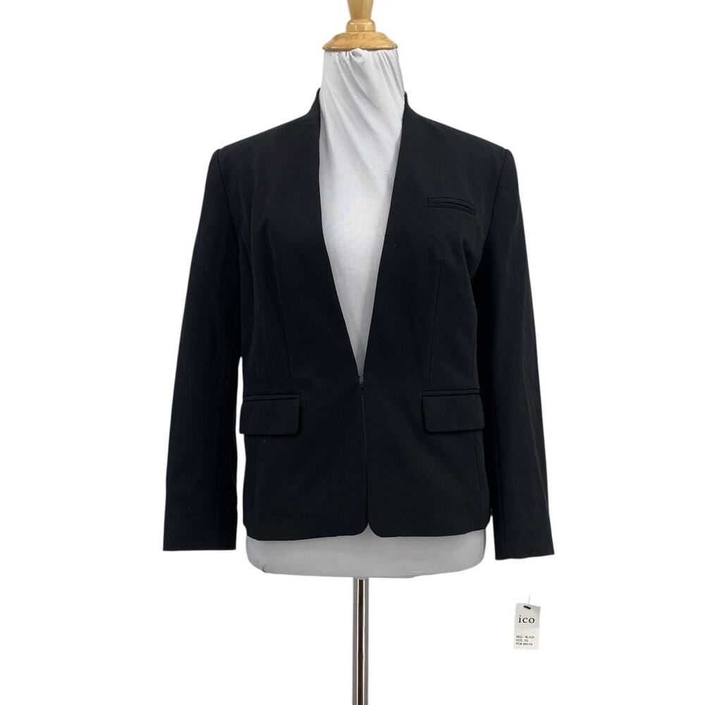 ICO Blazer Womens XS Extra Small Black Greta Bracelet Sleeve Collarless Cropped